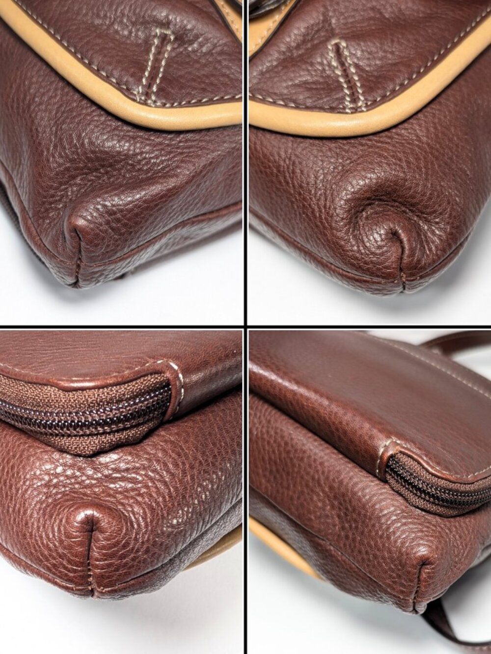 b.makowsky Brown Tan Leather Color Block Chunky Buckle Zip Crossbody w/Pockets - Picture 6 of 11